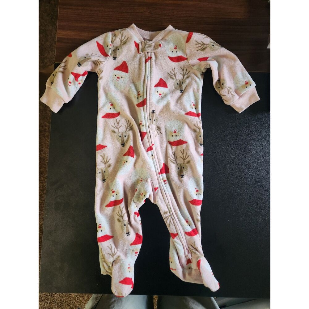 Carter's Baby 6M Christmas Santa Reindeer Fleece Footed Zip Sleeper Pajamas